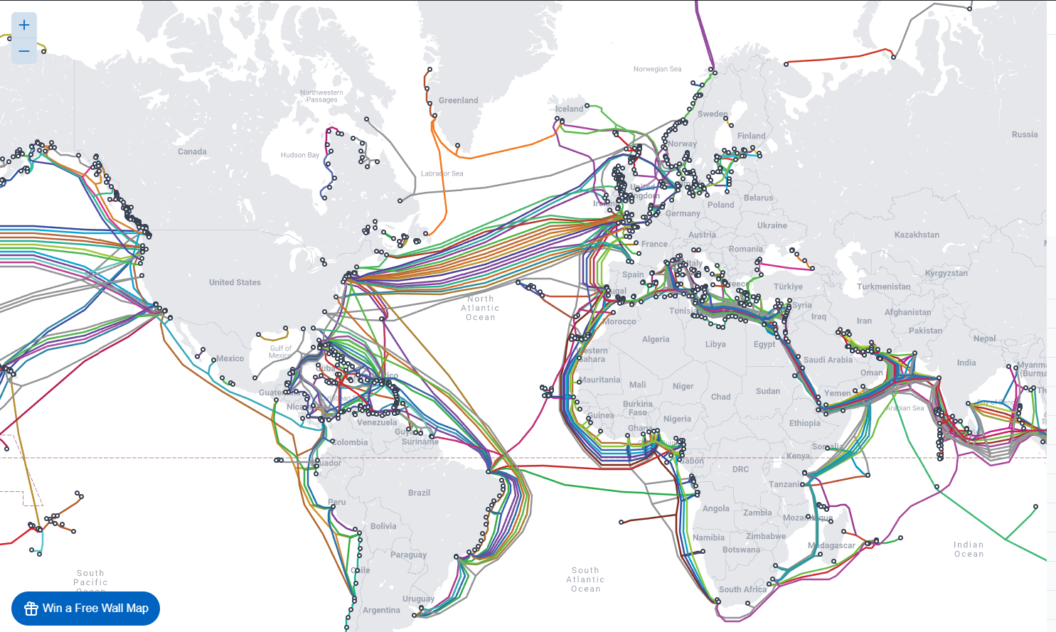 Submarine cable map – Thematische kaart