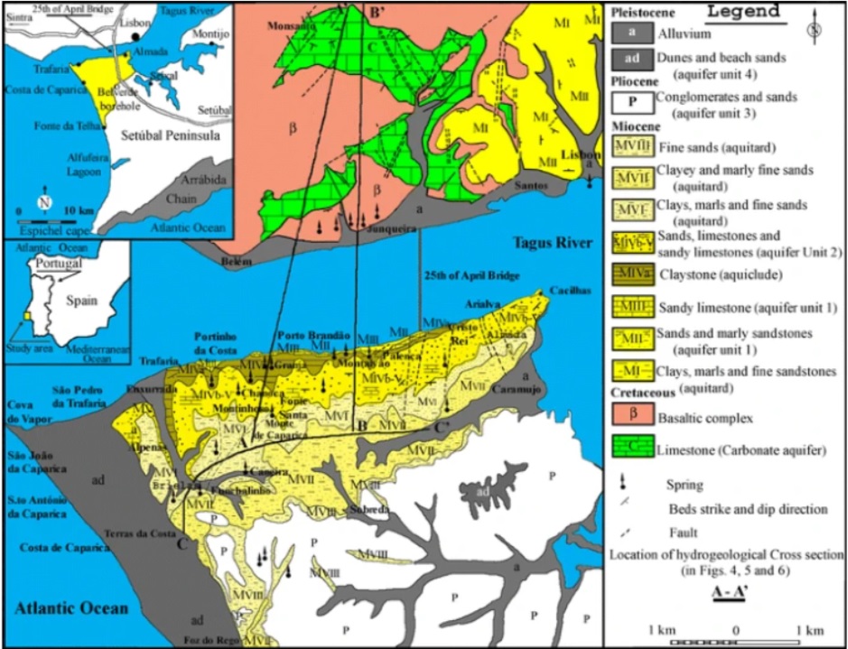 Map with sediments in Portugal